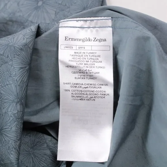 Ermenegildo Zegna Casual Button Down Shirt Size S Grayish Blue w/ Flowers